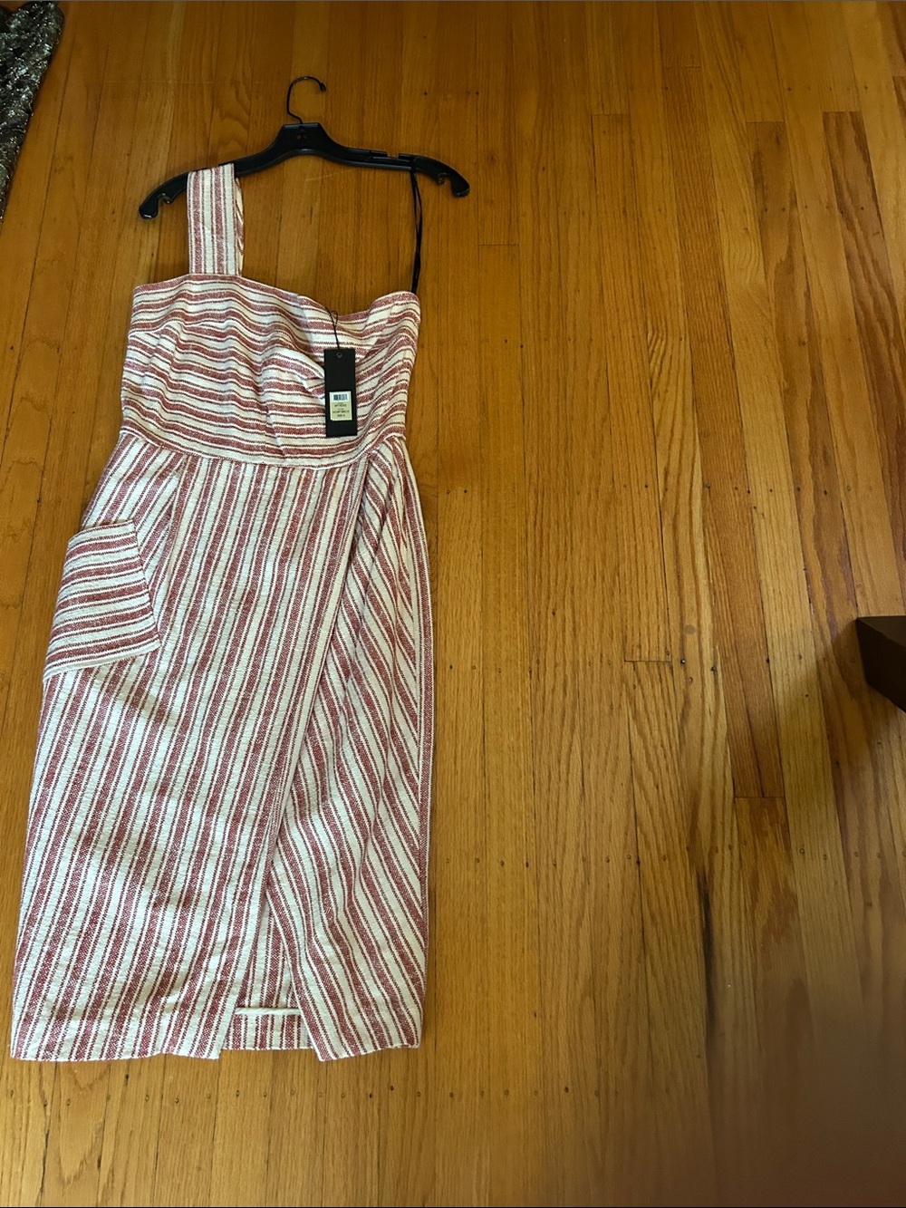Rachel Zoe Red & White Striped One-Shoulder Midi Dress